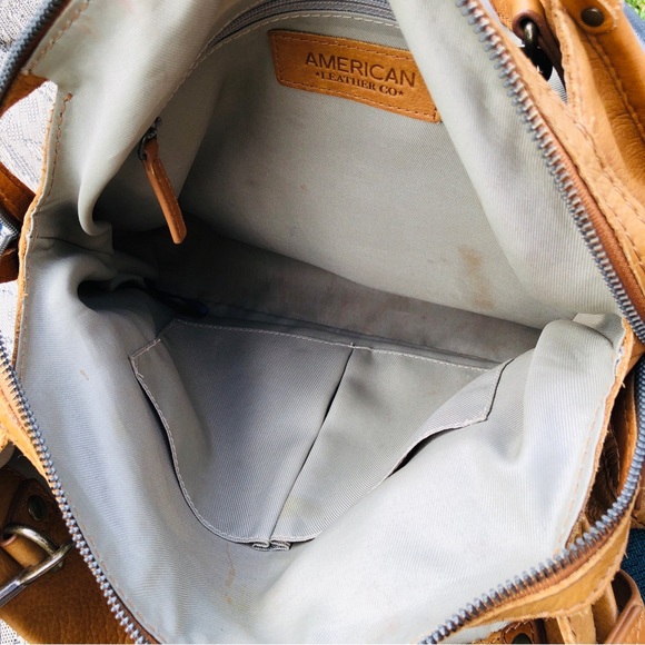 American Leather Co 3 Section Satchel Bag Purse in Light Tan - Picture 12 of 16